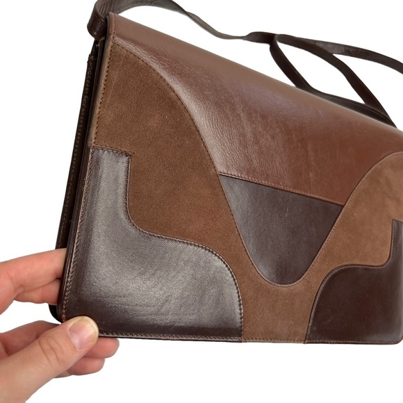 Brown Faux Leather & Suede Patchwork Front Shoulder Purse - Picture 2 of 15